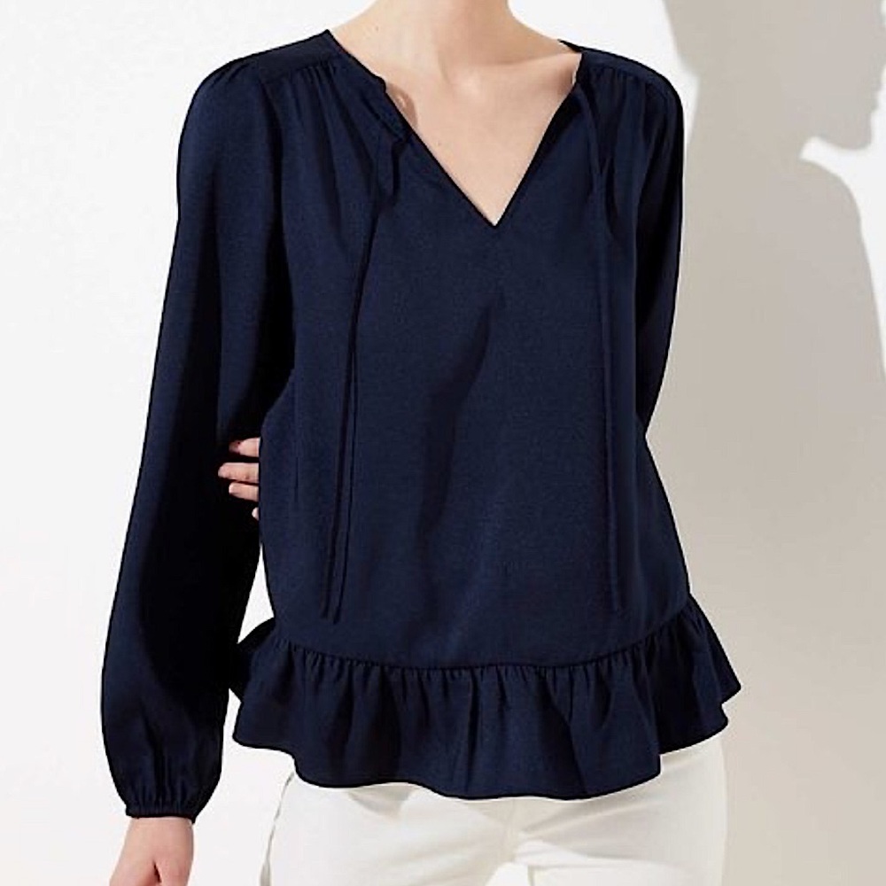 NWT Loft split neck ruffle blouse